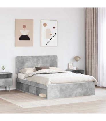 vidaXL Bed Frame with Headboard Concerte 140 x 200 cm Solid Pine Wood — Colour: Concrete grey — V0672009413