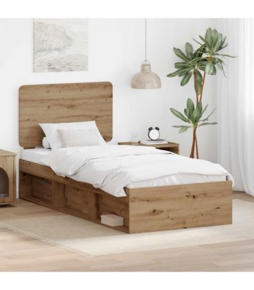 vidaXL Bed Frame Artisian Oak 100 x 200 cm Solid Pine Wood — Colour: Artisan oak — V0672009417