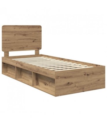vidaXL Bed Frame Artisian Oak 100 x 200 cm Solid Pine Wood — Colour: Artisan oak — V0672009417