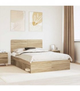 vidaXL Bed Frame with Headboard Sonoma 140 x 200 cm Solid Pine Wood — Colour: Sonoma oak — V0672009419