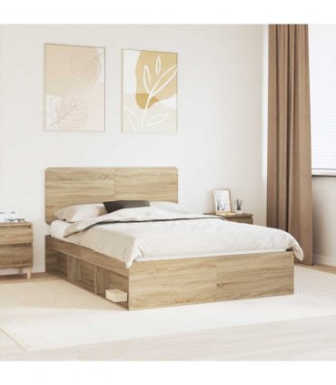 vidaXL Bed Frame with Headboard Sonoma 140 x 200 cm Solid Pine Wood — Colour: Sonoma oak — V0672009419