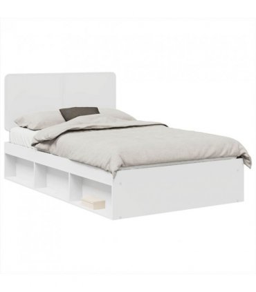 vidaXL Bed Frame with Headboard White 120 x 200 cm Solid Pine Wood — V0672009423