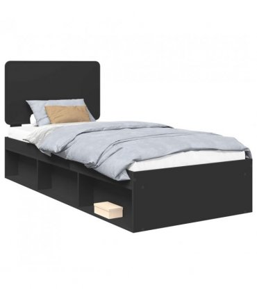 vidaXL Bed Frame with Headboard Black 100 x 200 cm Solid Pine Wood — V0672009434