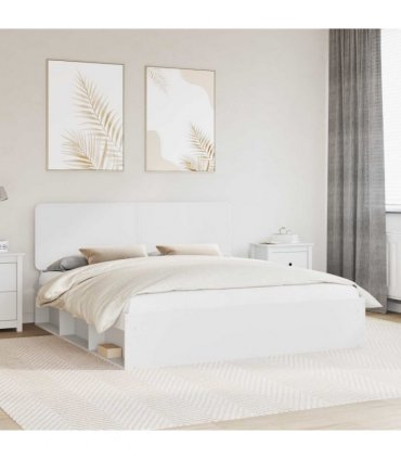vidaXL Bed Frame with Headboard White 200 x 200 cm Solid Pine Wood — V0672009449