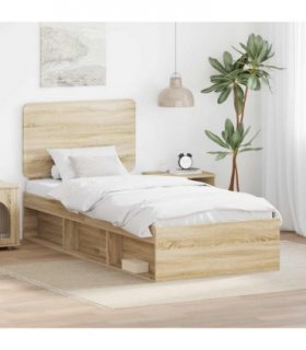 vidaXL Bed Frame with Headboard Sonoma Oak 75 x 190 cm Solid Pine Wood — V0672009453