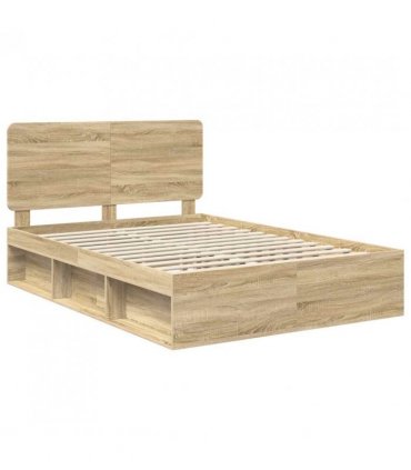 vidaXL Bed Frame with Headboard Sonoma 140 x 190 cm Solid Pine Wood — Colour: Sonoma oak — V0672009454