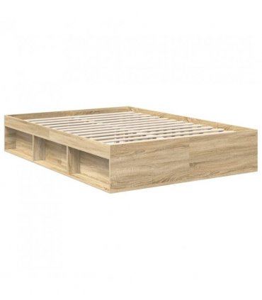 vidaXL Bed Frame with Headboard Sonoma 140 x 190 cm Solid Pine Wood — Colour: Sonoma oak — V0672009454