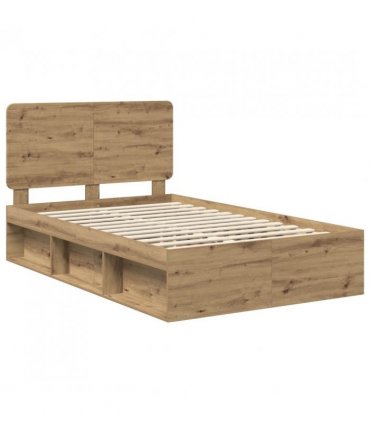 vidaXL Bed Frame Artisian Oak 120 x 190 cm Solid Pine Wood — Colour: Artisan oak — V0672009469
