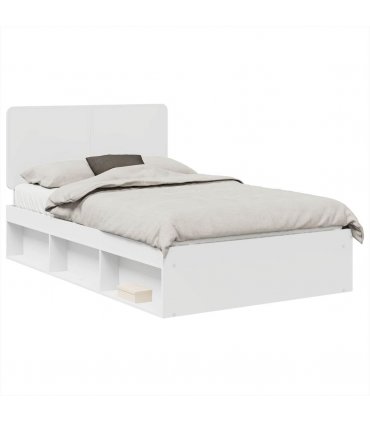 vidaXL Bed Frame with Headboard White 120 x 190 cm Solid Pine Wood — V0672009470