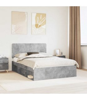 vidaXL Bed Frame with Headboard Concerte 140 x 190 cm Solid Pine Wood — Colour: Concrete grey — V0672009474