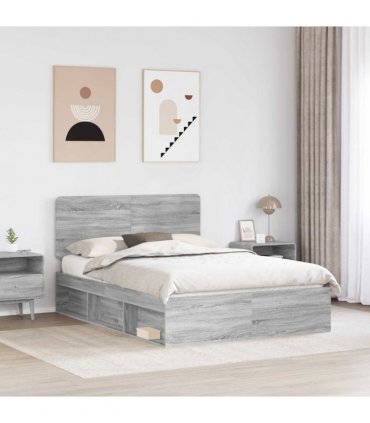 vidaXL Bed Frame Grey Sonoma 140 x 190 cm Solid Pine Wood — V0672009482