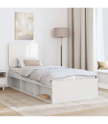 vidaXL Bed Frame with Headboard White 100 x 200 cm Solid Pine Wood — V0672009486