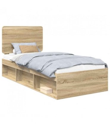 vidaXL Bed Frame with Headboard Sonoma 100 x 200 cm Solid Pine Wood — Colour: Sonoma oak — V0672009487
