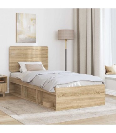 vidaXL Bed Frame with Headboard Sonoma 100 x 200 cm Solid Pine Wood — Colour: Sonoma oak — V0672009487