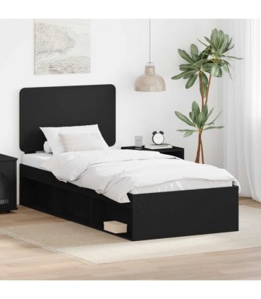 vidaXL Bed Frame with Headboard Black 90 x 190 cm Solid Pine Wood — V0672009493