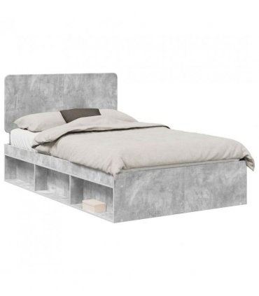 vidaXL Bed Frame with Headboard Concerte 120 x 200 cm Solid Pine Wood — Colour: Concrete grey — V0672009494