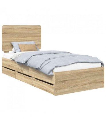 vidaXL Bed Frame with Drawer Sonoma Oak 75 x 190 cm Engineer Wood — V0672009524
