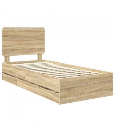 vidaXL Bed Frame with Drawer Sonoma Oak 75 x 190 cm Engineer Wood — V0672009524