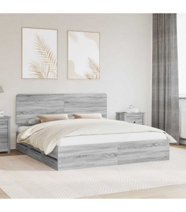 vidaXL Bed Frame with Drawer Grey Sonoma 180 x 200 cm Engineer Wood — V0672009532