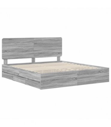 vidaXL Bed Frame with Drawer Grey Sonoma 180 x 200 cm Engineer Wood — V0672009532