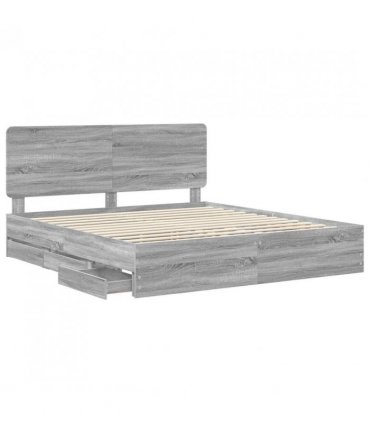 vidaXL Bed Frame with Drawer Grey Sonoma 180 x 200 cm Engineer Wood — V0672009532