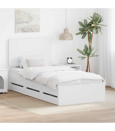 vidaXL Bed Frame with Drawer White 90 x 200 cm Engineer Wood — V0672009537