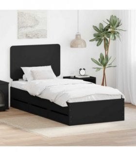 vidaXL Bed Frame with Drawer Black 90 x 200 cm Engineer Wood — V0672009550