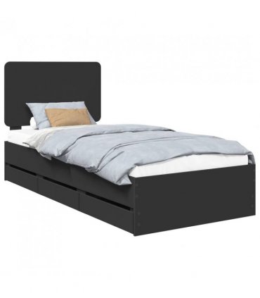 vidaXL Bed Frame with Drawer Black 90 x 200 cm Engineer Wood — V0672009550