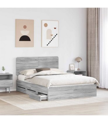 vidaXL Bed Frame with Drawer Grey Sonoma 140 x 200 cm Engineer Wood — V0672009556