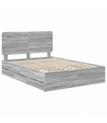 vidaXL Bed Frame with Drawer Grey Sonoma 140 x 200 cm Engineer Wood — V0672009556