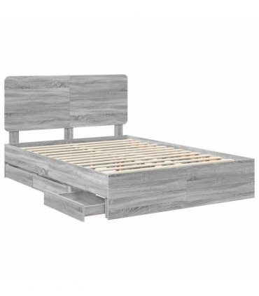 vidaXL Bed Frame with Drawer Grey Sonoma 160 x 200 cm Engineer Wood — V0672009576