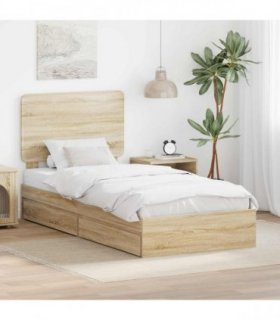 vidaXL Storage Bed with Drawer Sonoma Oak 75 x 190 cm Engineered Wood — V0672009618