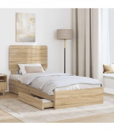 vidaXL Storage Bed with Drawer Sonoma Oak 90 x 200 cm Engineered Wood — V0672009627