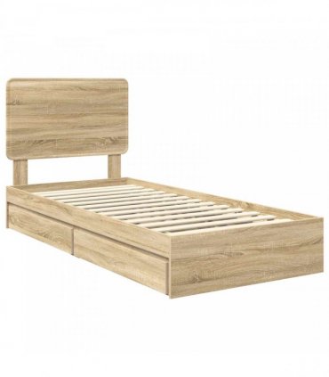 vidaXL Storage Bed with Drawer Sonoma Oak 90 x 200 cm Engineered Wood — V0672009627