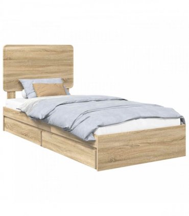 vidaXL Storage Bed with Drawer Sonoma Oak 100 x 200 cm Engineered Wood — V0672009644