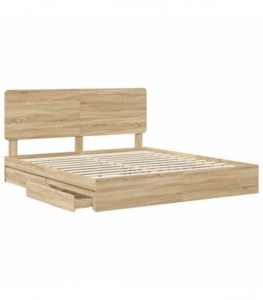 vidaXL Storage Bed with Drawer Sonoma Oak 180 x 200 cm Engineered Wood — V0672009645