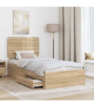 vidaXL Bed Frame with Headboard Sonoma Oak 75 x 190 cm Engineered Wood — V0672009710