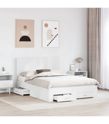vidaXL Bed Frame with Headboard White 140 x 200 cm Engineered Wood — V0672009715