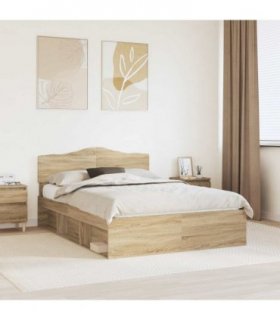 vidaXL Bed Frame with Headboard Sonoma 140 x 190 cm Solid Pine Wood — Colour: Sonoma oak — V0672009727