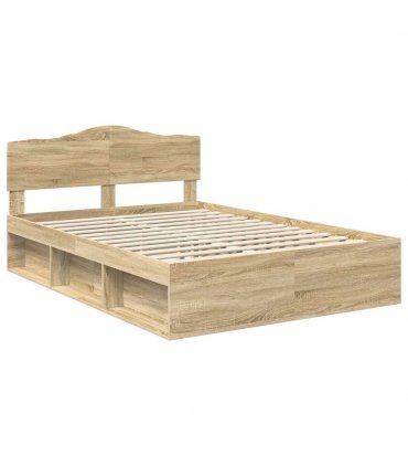 vidaXL Bed Frame with Headboard Sonoma 140 x 190 cm Solid Pine Wood — Colour: Sonoma oak — V0672009727