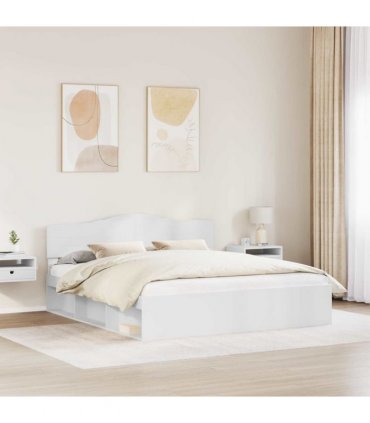 vidaXL Bed Frame with Headboard White 200 x 200 cm Solid Pine Wood — V0672009733