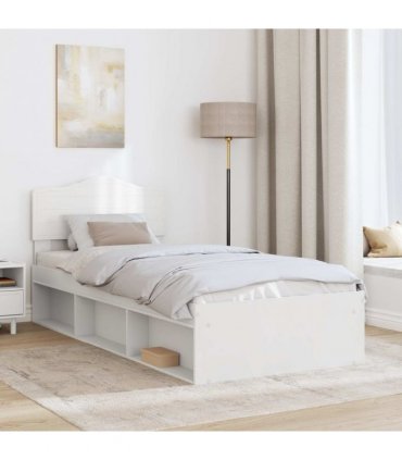 vidaXL Bed Frame with Headboard White 75 x 190 cm Solid Pine Wood — V0672009738