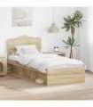 vidaXL Bed Frame with Headboard Sonoma Oak 75 x 190 cm Solid Pine Wood — V0672009739