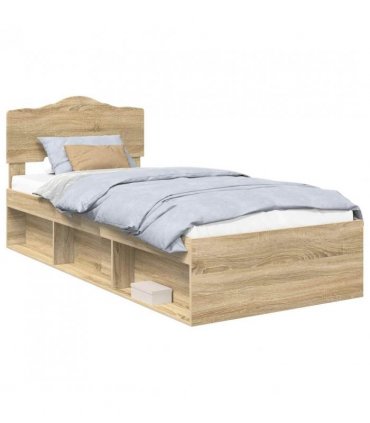 vidaXL Bed Frame with Headboard Sonoma Oak 75 x 190 cm Solid Pine Wood — V0672009739