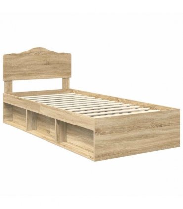 vidaXL Bed Frame with Headboard Sonoma Oak 75 x 190 cm Solid Pine Wood — V0672009739