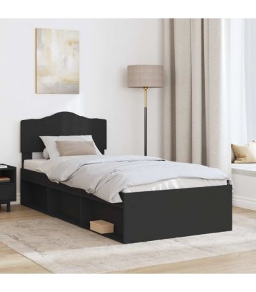 vidaXL Bed Frame with Headboard Black 90 x 200 cm Solid Pine Wood — V0672009750
