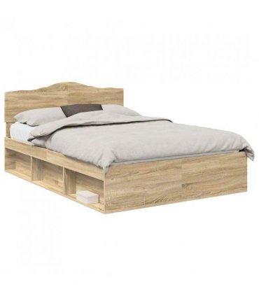 vidaXL Bed Frame with Headboard Sonoma 140 x 200 cm Solid Pine Wood — Colour: Sonoma oak — V0672009755