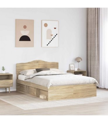 vidaXL Bed Frame with Headboard Sonoma 140 x 200 cm Solid Pine Wood — Colour: Sonoma oak — V0672009755