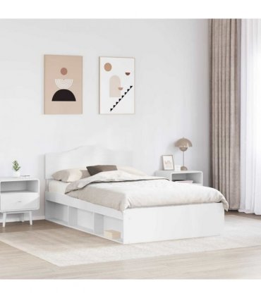 vidaXL Bed Frame with Headboard White 120 x 200 cm Solid Pine Wood — V0672009756