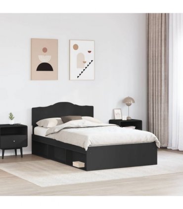 vidaXL Bed Frame with Headboard Black 120 x 200 cm Solid Pine Wood — V0672009759